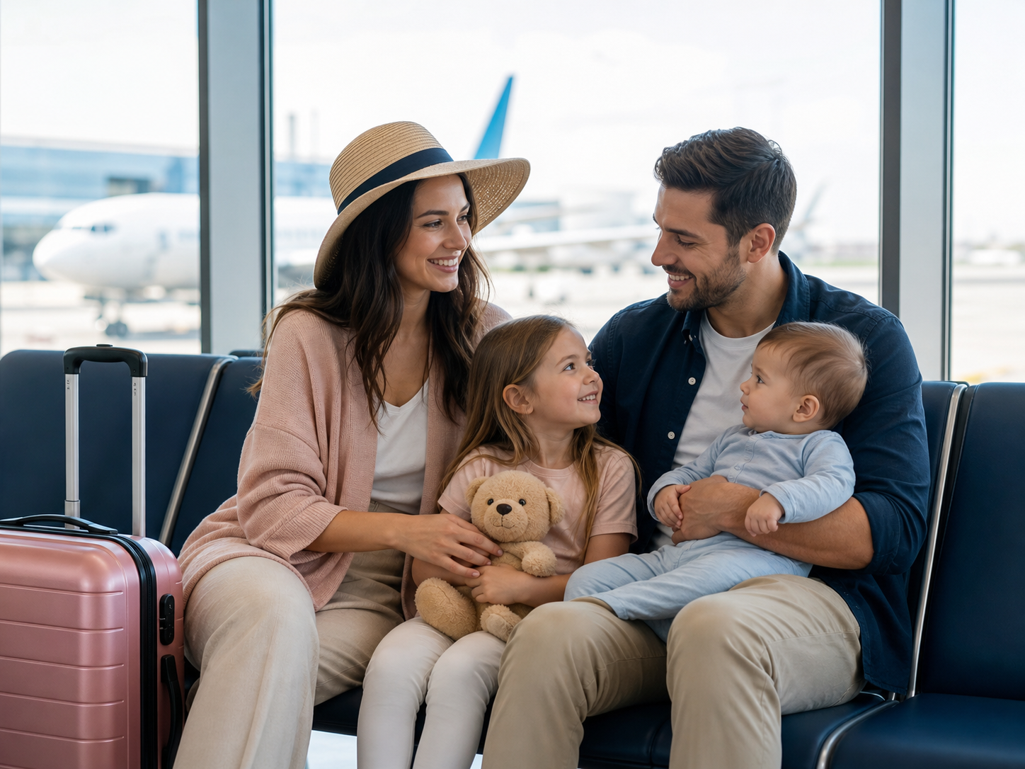 A family preparing to travel at an airport